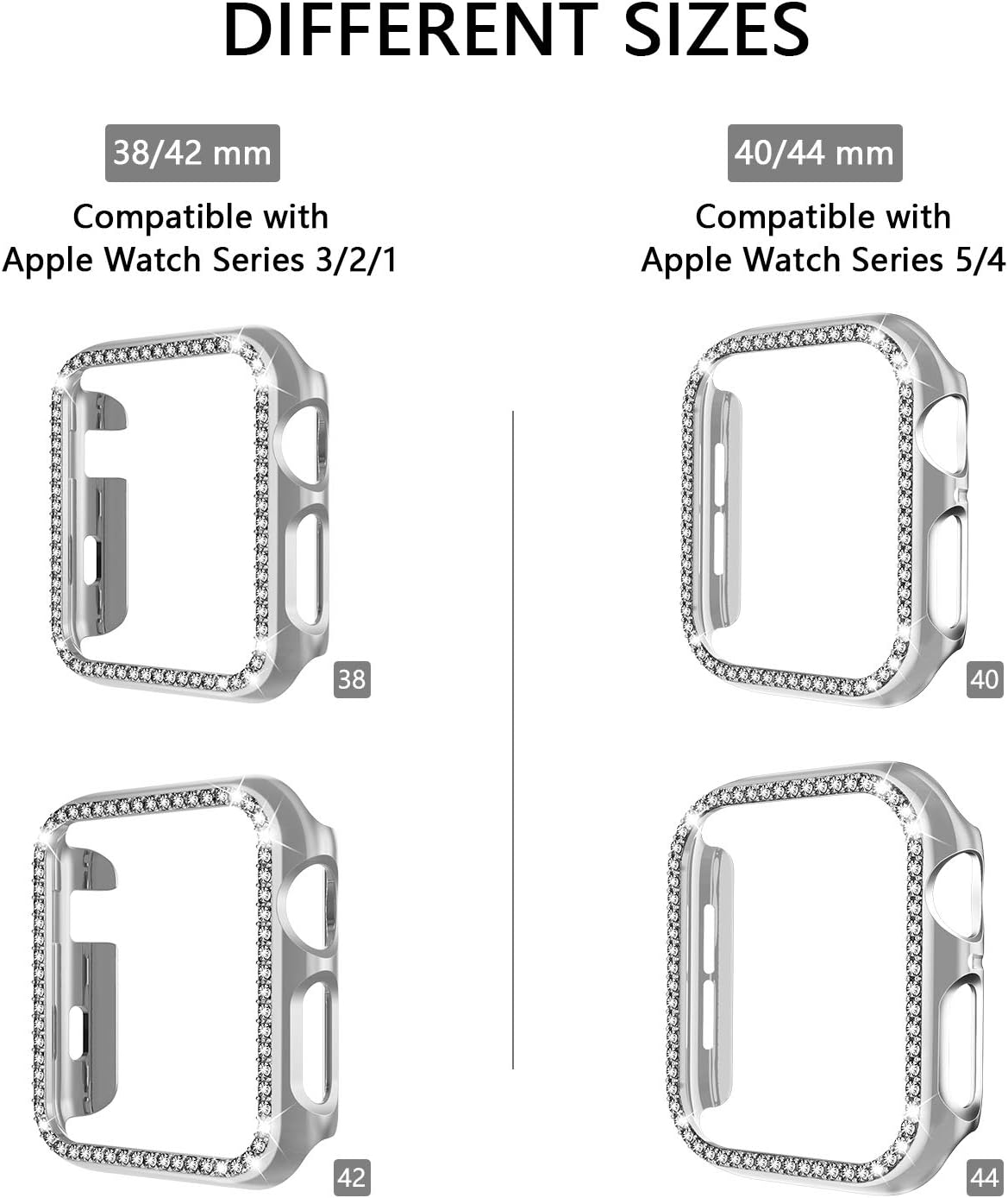 adepoy Compatible for Apple Watch Case 40mm Series 6/5/4 SE Bling Rhinestone Apple Watch Protective Case Bumper Frame Case Cover for Women Girl iWatch Series 40mm Silver