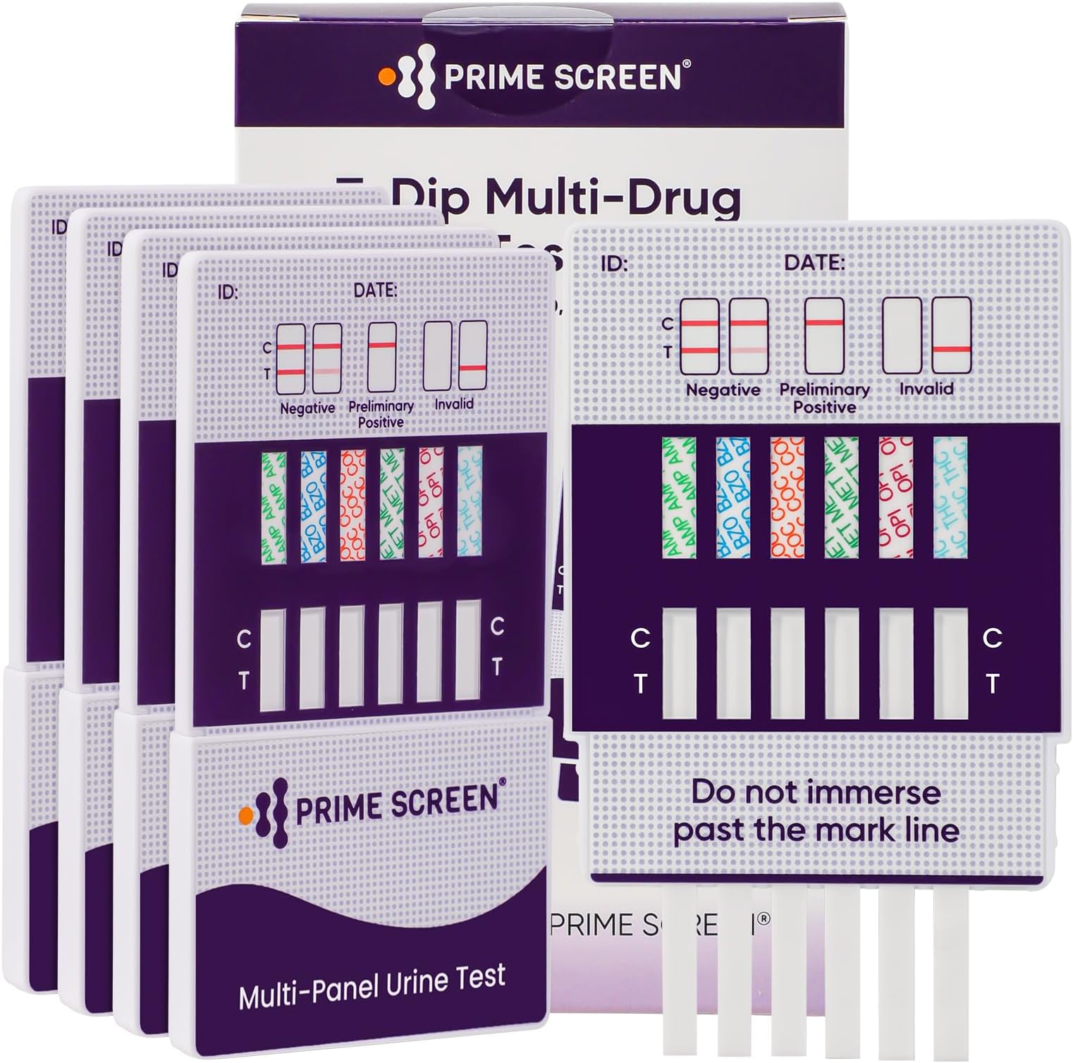 PrimeScreen Drug Testing Kits Drug Tests 5 Pack 6 in 1 Drug Test for Cannabis Cocaine Opiates Methamphetamine Amphetamines Benzodiazepines