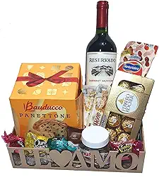 Cesta De Presente Natal Te Amo Chocolates, Panetone, Vinho