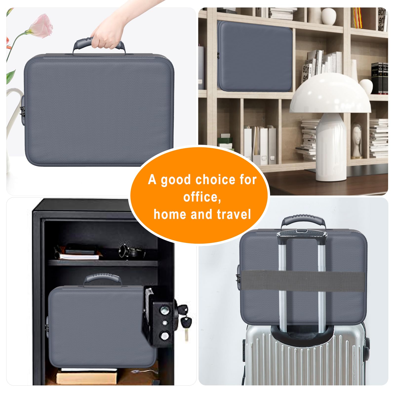 DocSafe Dokumenten-Organizer mit Schloss, verbesserte hitzebeständige (2871 °C) feuerfeste und wasserdichte Box, 8-lagiger Datei-Organizer, tragbare Aufbewahrung für Zuhause und Reisen, Grau (Weich)