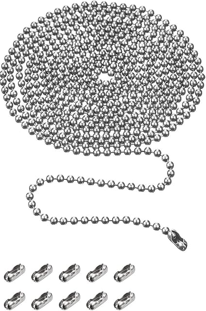 First blinds Beaded Pull Chain Extension with Connector, 10 Feet Beaded Roller Chain with 10 Matching Connectors (4.5 mm, Silver)