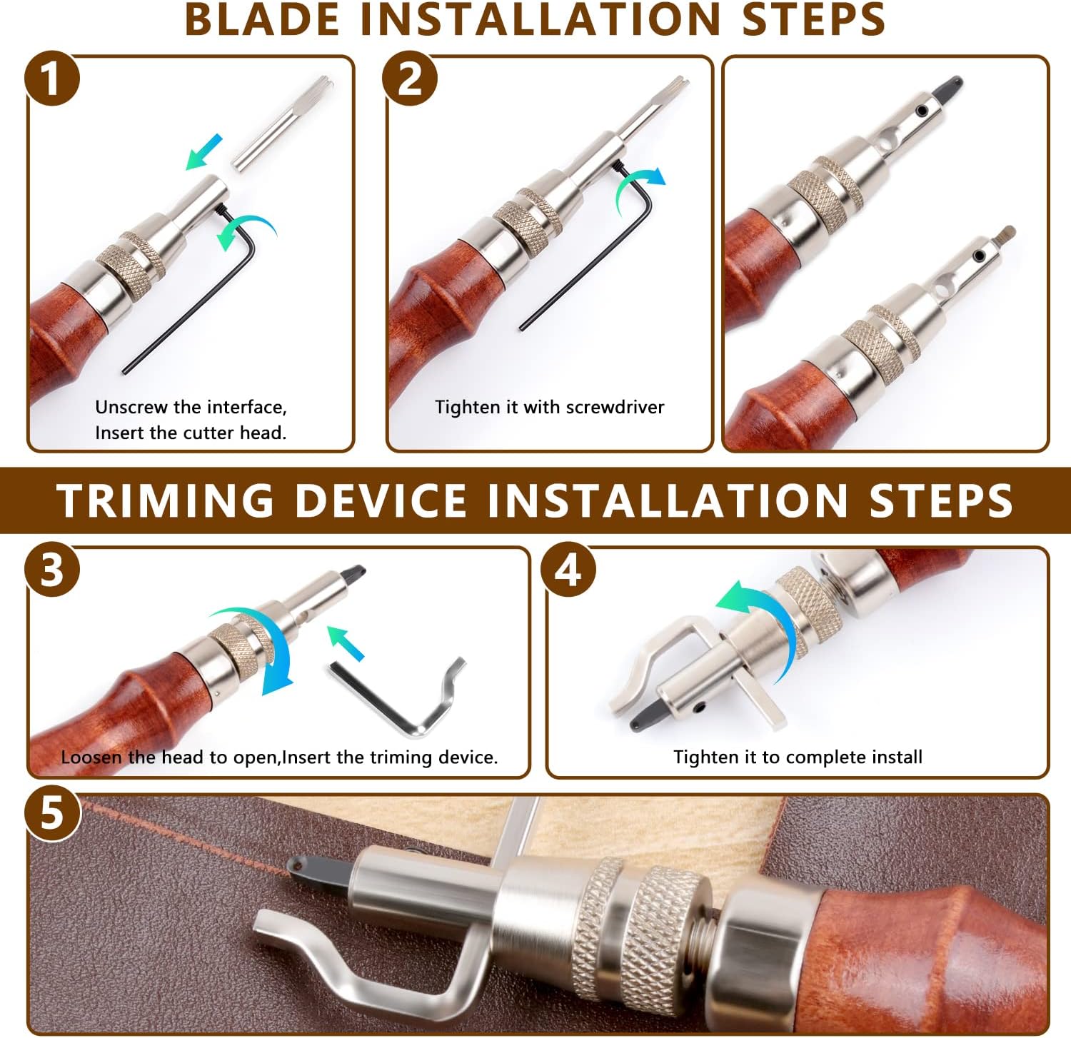 Leather Groover Tool,Knoweasy 7 in 1 Pro Stitching Groover and Creasing Edge Beveler for Leather Edge Stitching Tool