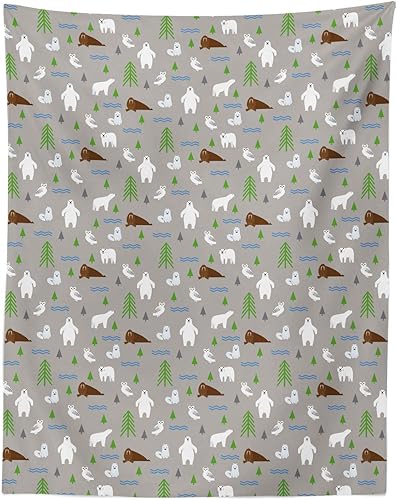 Miniatura 5 de Lunarable Forest Tapestry King Size, Polar Bear Animals with Owl Walrus Arctic Fox Spruce Tree Camp North Pattern, Wall Hanging Bedspread Bed Cover