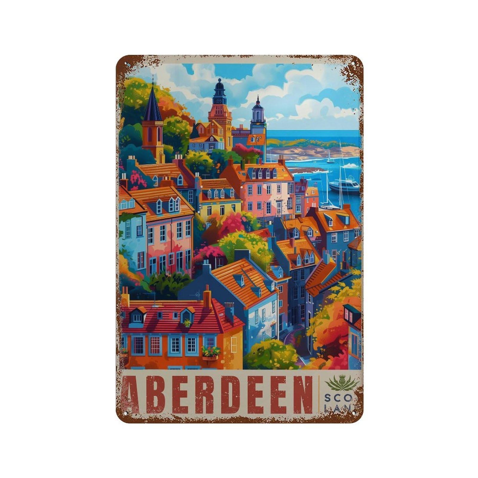 xiaoxiaoshen Aberdeen Scotland Travel Colorful Cityscape (2) Wall Decor Art Metal Tin Poster Modern Home Decor Art Home Bar Shop Decorations Vintage Sign 30x20cm