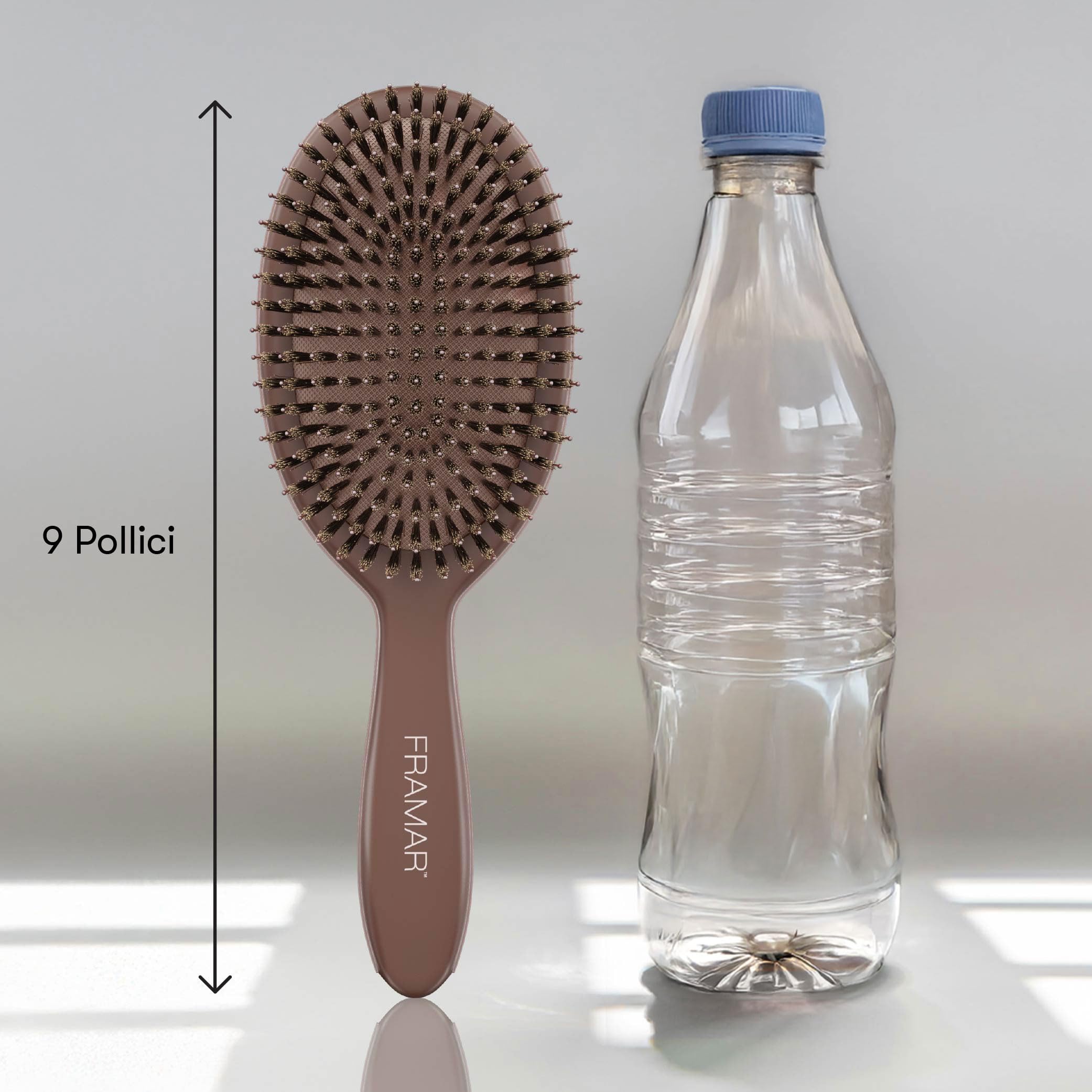 FRAMAR Spazzola Per Capelli Con Setole Di Cinghiale Morbide - Spazzola Per Capelli A Setole Naturali, Boar Bristle Brush, Spazzola Con Setole Di Cinghiale Per Capelli Fini - Cioccolato