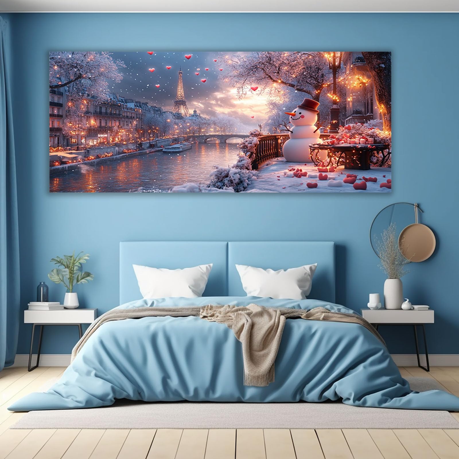 AMXBZC Nowoczesne obrazy krajobraz śliczny bałwan dekoracja salonu, sypialni, łazienki, kuchni, biura, jadalni, baru obrazów(czerwone)-50 x 100 cm oprawione