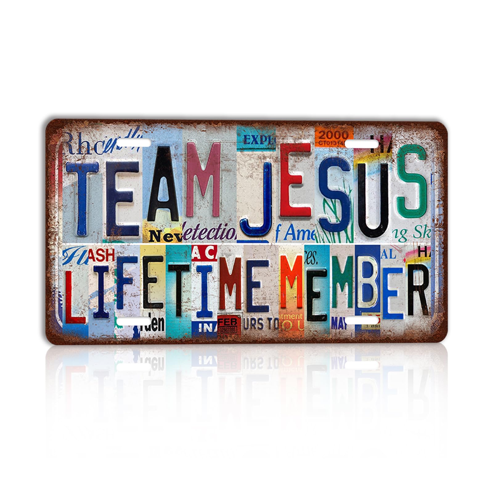 Vintage Metal Sign Team Jesus Life time Member License Plate Wall Decor Gift for Christian 12×6 Inches