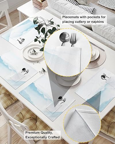 Miniatura 2 de Blue White Mountains Table Placemats for Dining Table Set of 4,Cotton Linen Cloth Kitchen Place Mats with Pocket,SquareRectangleRoundOblong Table