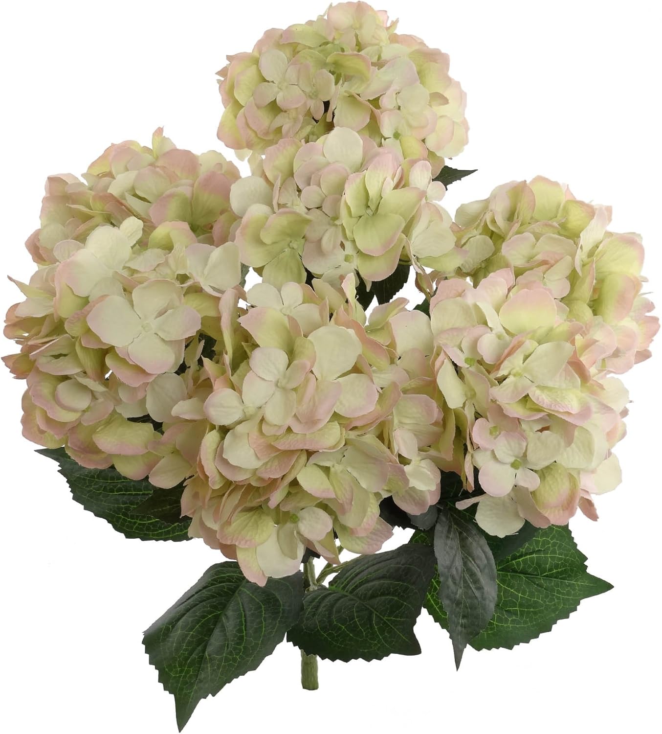 Hydrangea Silk Flowers Plant, Green Pink, Indoor Home Decoration