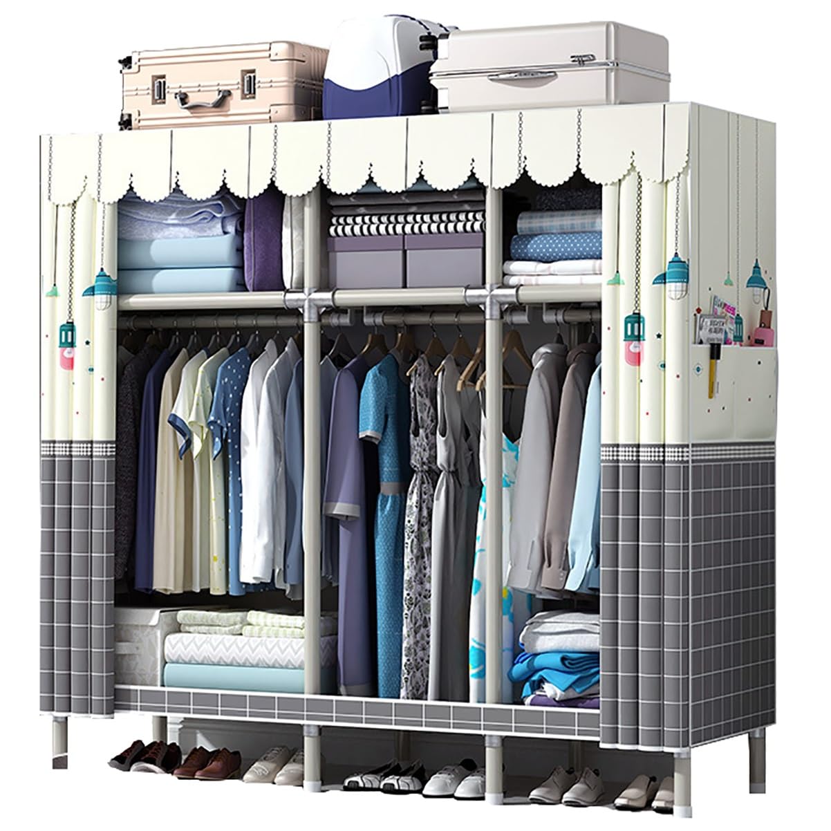 Penderie portable avec housse en tissu porte-vêtements métal