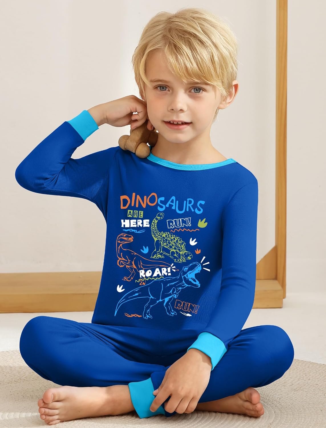 Mikrdoo Boys Pajamas 4-Piece Set Long Sleeve Cotton Stretch Breathable & Soft Snug Fit Sleepwear for Kids 2-12Years - Image 2