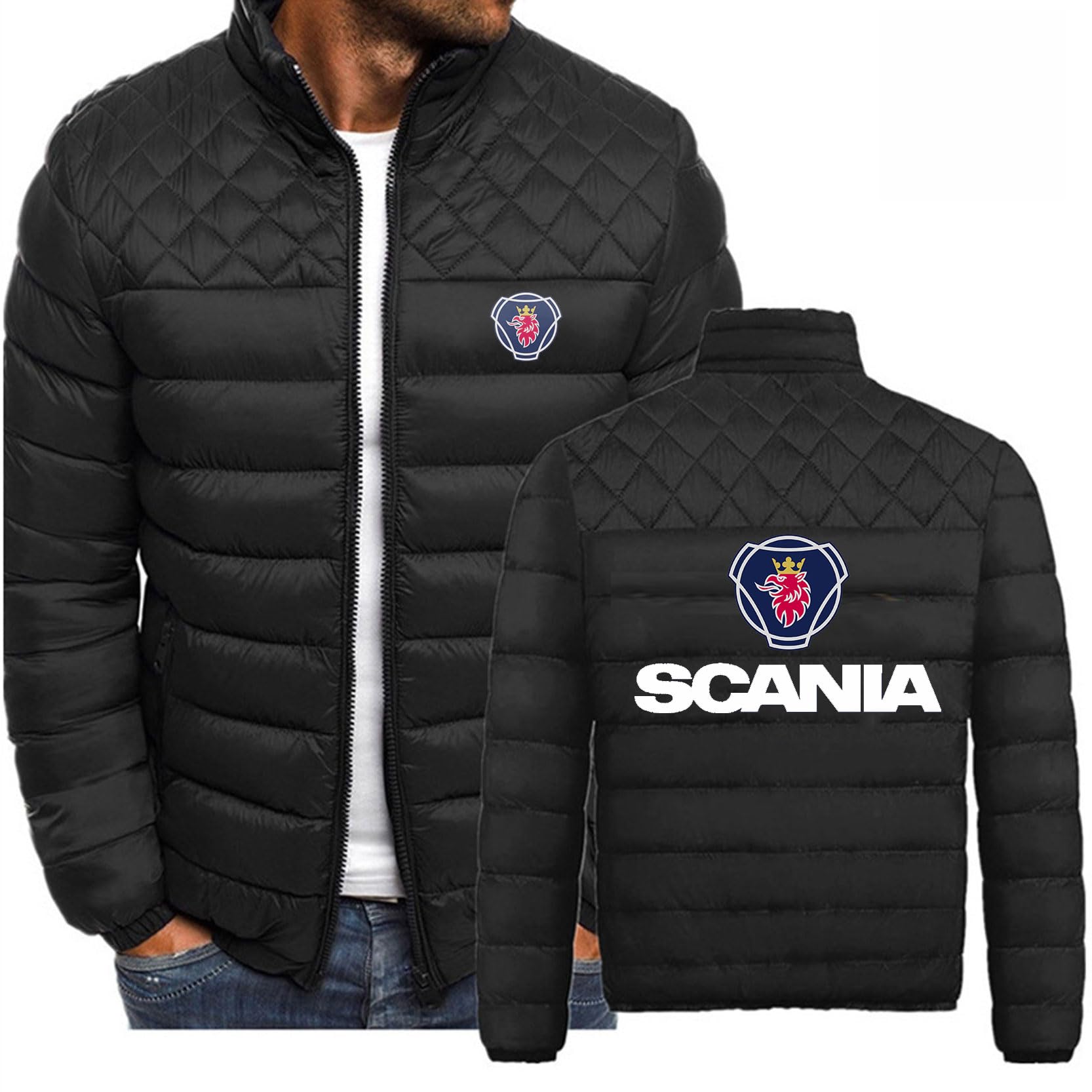 MODRYER Mens Winter Jackets For SCANIA Warm Puffer Jacket Quilted Insulated Jacket Snow Ski Coat Outdoor Down Jackets For Skiing Running Traveling Hiking Golf,Black-3XL