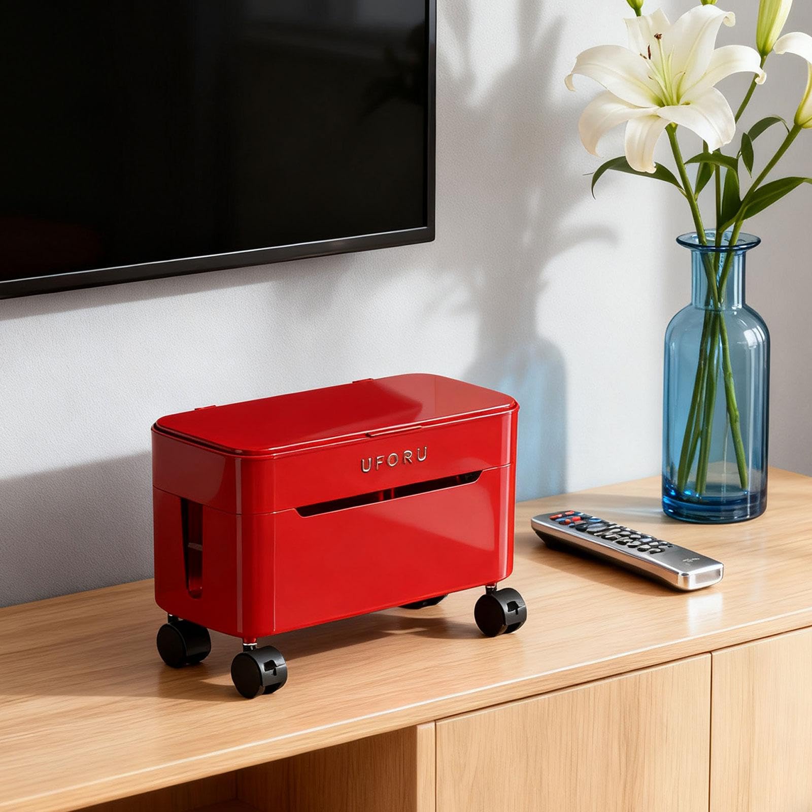 Sharplace Caja Organizadora de Cables, Organizador de Cables para Router, Organizador de Cables de Escritorio, Ocultador de Cables para La Escuela, El Hogar Y E, Rojo