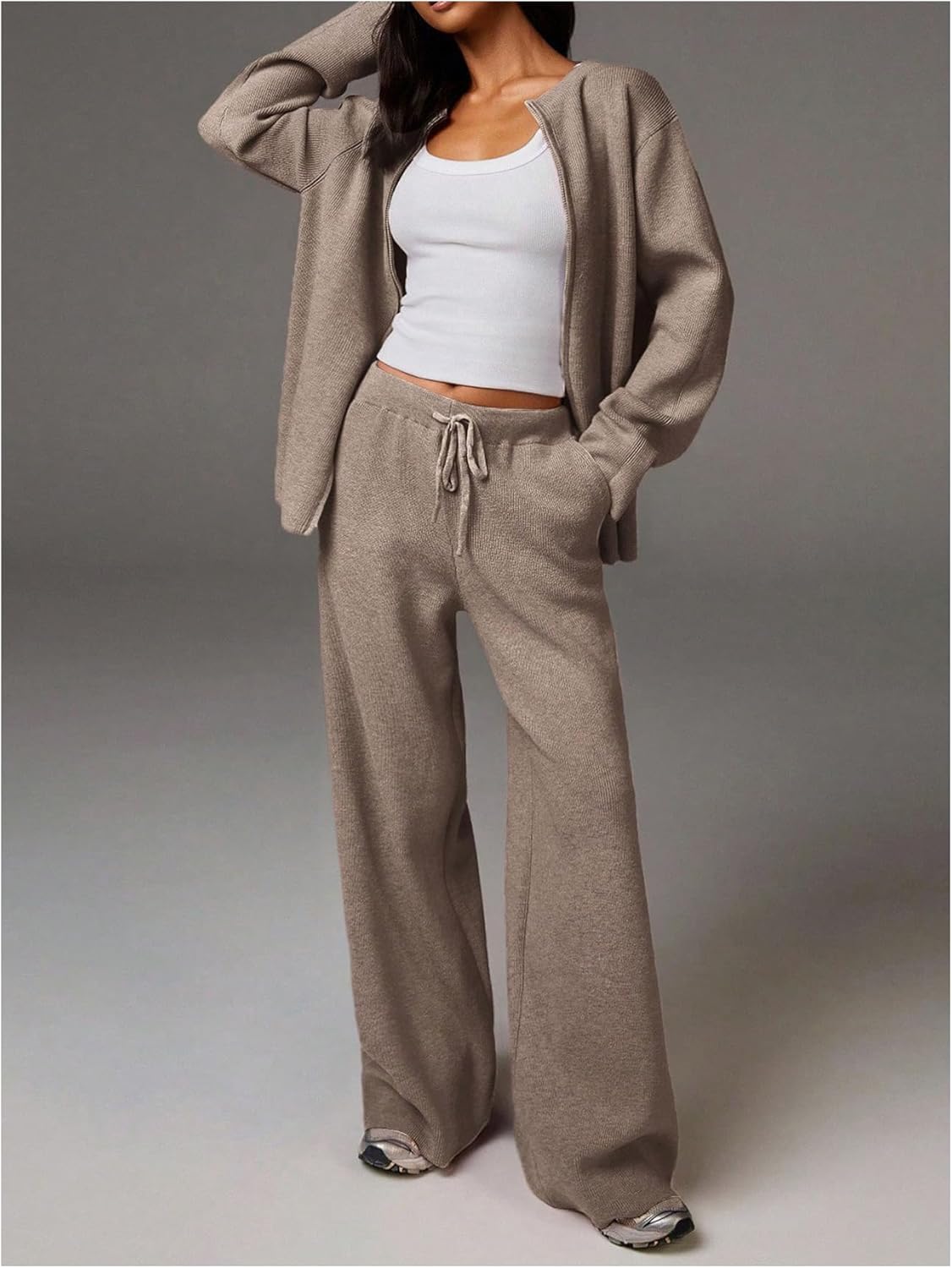 GORGLITTER Women's High Waisted Baggy Knit Pants Comfy Loose Sweatpants Lounge Trousers Wide Leg Sweater Pants Fall Outfits - Image 4