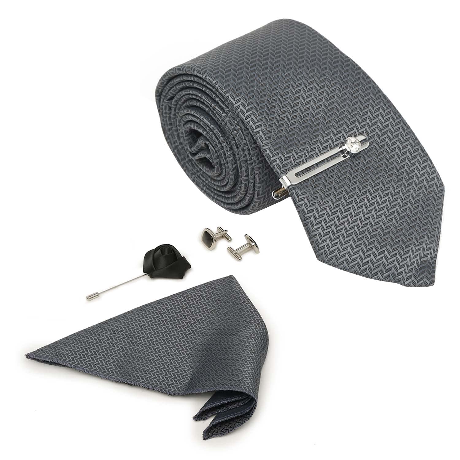 mutaqinoti Mens Woven Premium Silk Necktie Suit Accessories Set With Pocket Square Cufflinks Brooch Tie Pin (TECP2)-picture-20