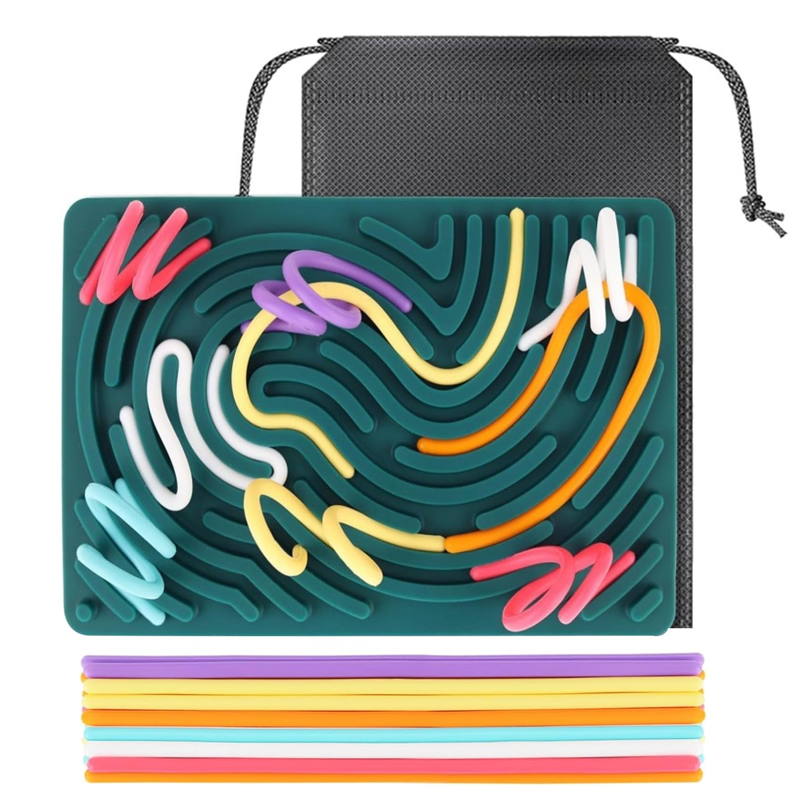 Sensory Activity Board for Kids and Adults, Silicone Fidget Board with Travel Bag, Stress Relief and Calming Sensory Toy for Focus, Relaxation, Special Needs, Portable Travel Toy, Pine Green