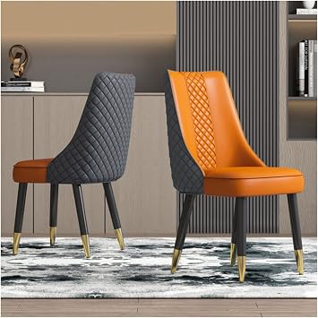Mid Century Modern Orange Faux Leather Dining Chair with Extra Thick Padded Backrest