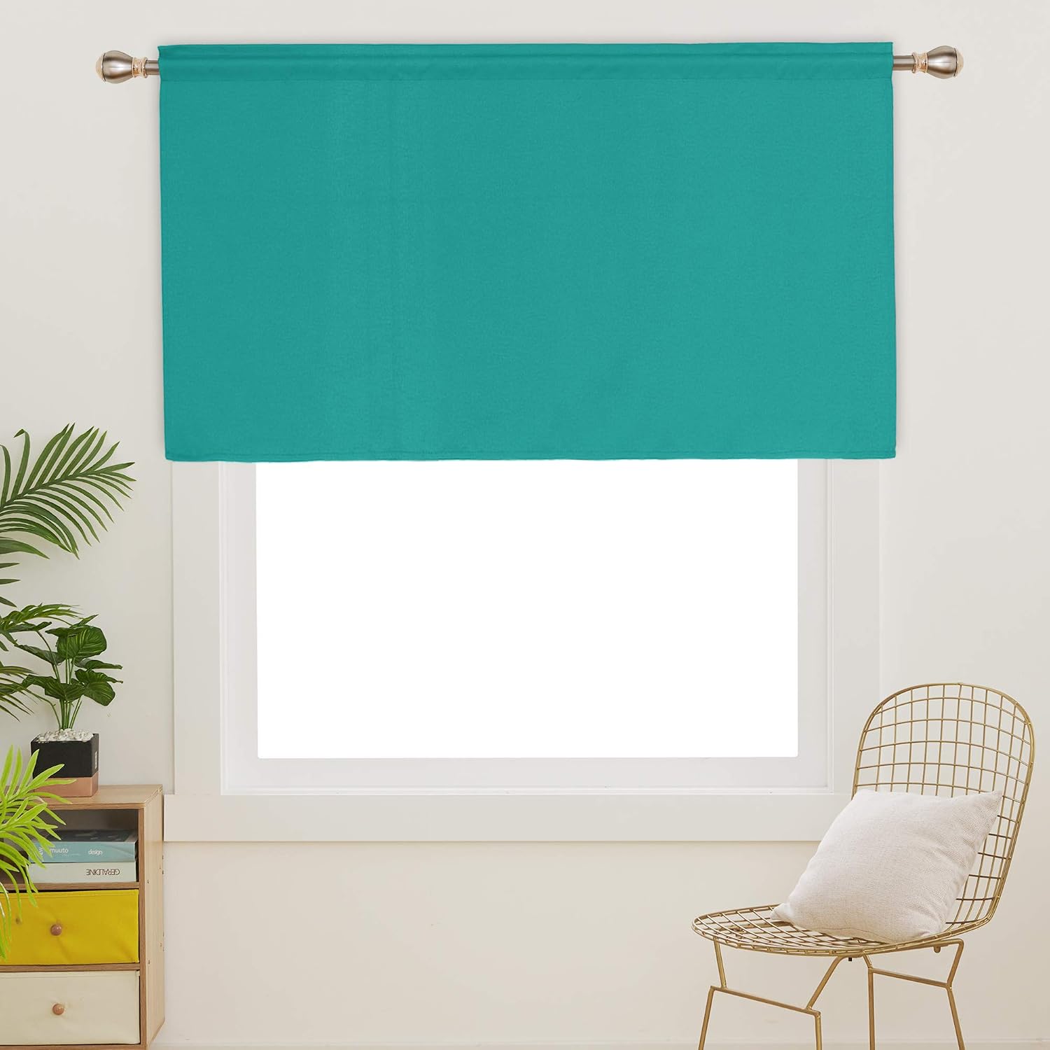 Deconovo Texture Embossed Blackout Curtain Valances Rod Pocket Light Blocking Curtain Valance for Bedroom 42x36 Inch Turquoise 2 Panels