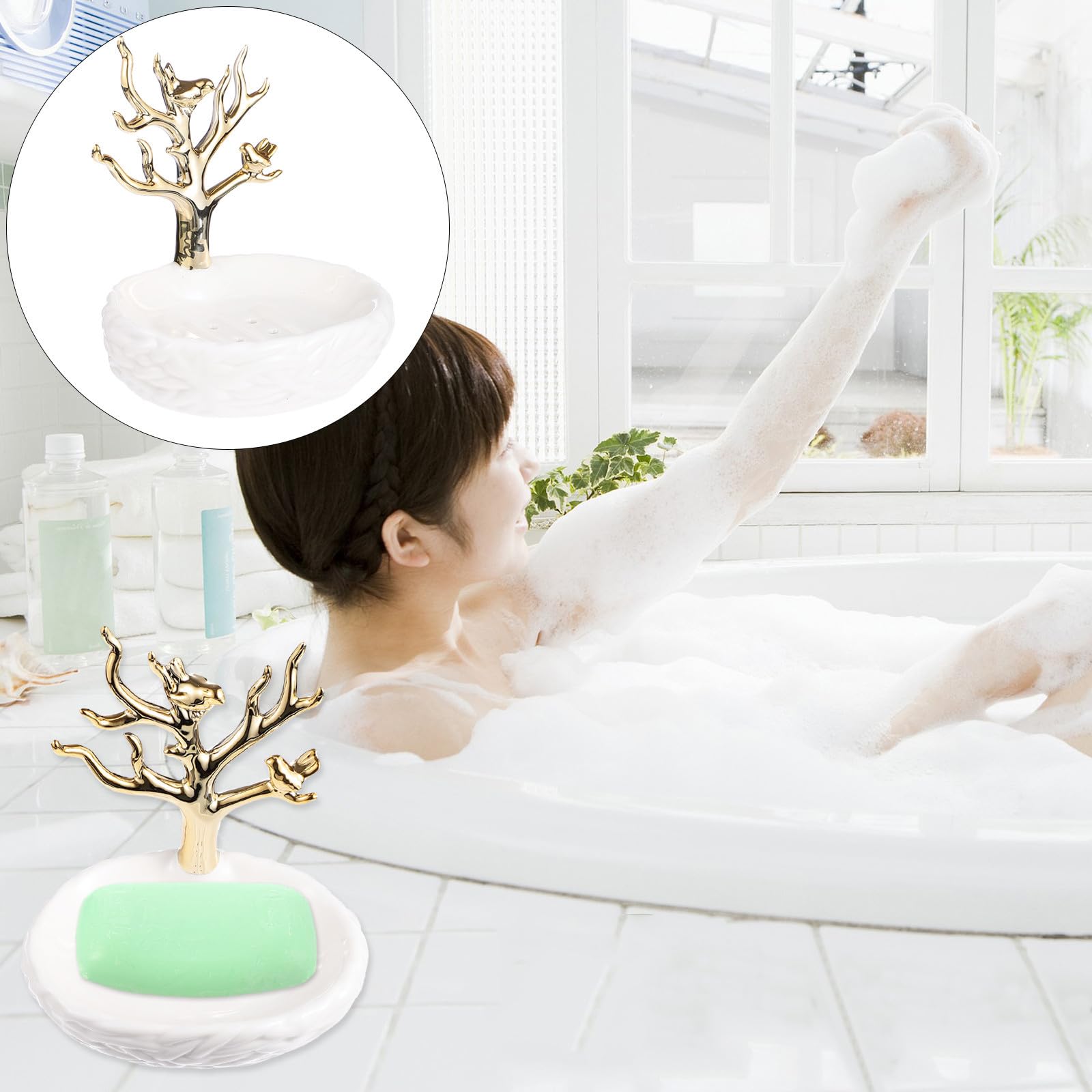 Vassoio Portasapone in Ceramica Bianco Drenaggio Creativo per Bagno e Casa, Mantiene Sapone Asciutto e Pulito Design Elegante e Funzionale