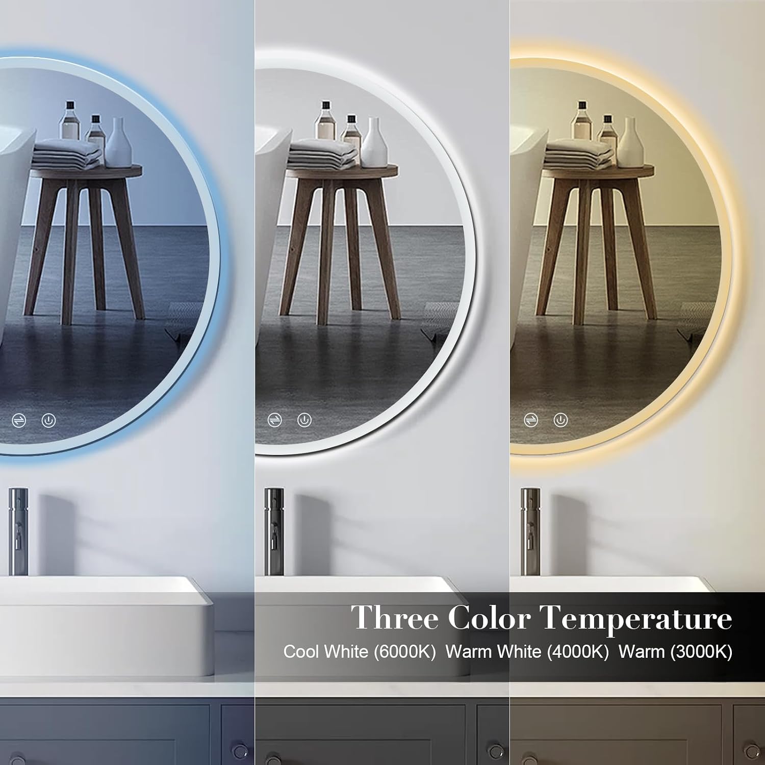 32 Inch Round LED Bathroom Mirror with Lights - Modern Frameless Wall Vanity Mirror with Stepless Dimming, Front+Backlight, Anti-Fog & Memory Function Smart Circle Mirror