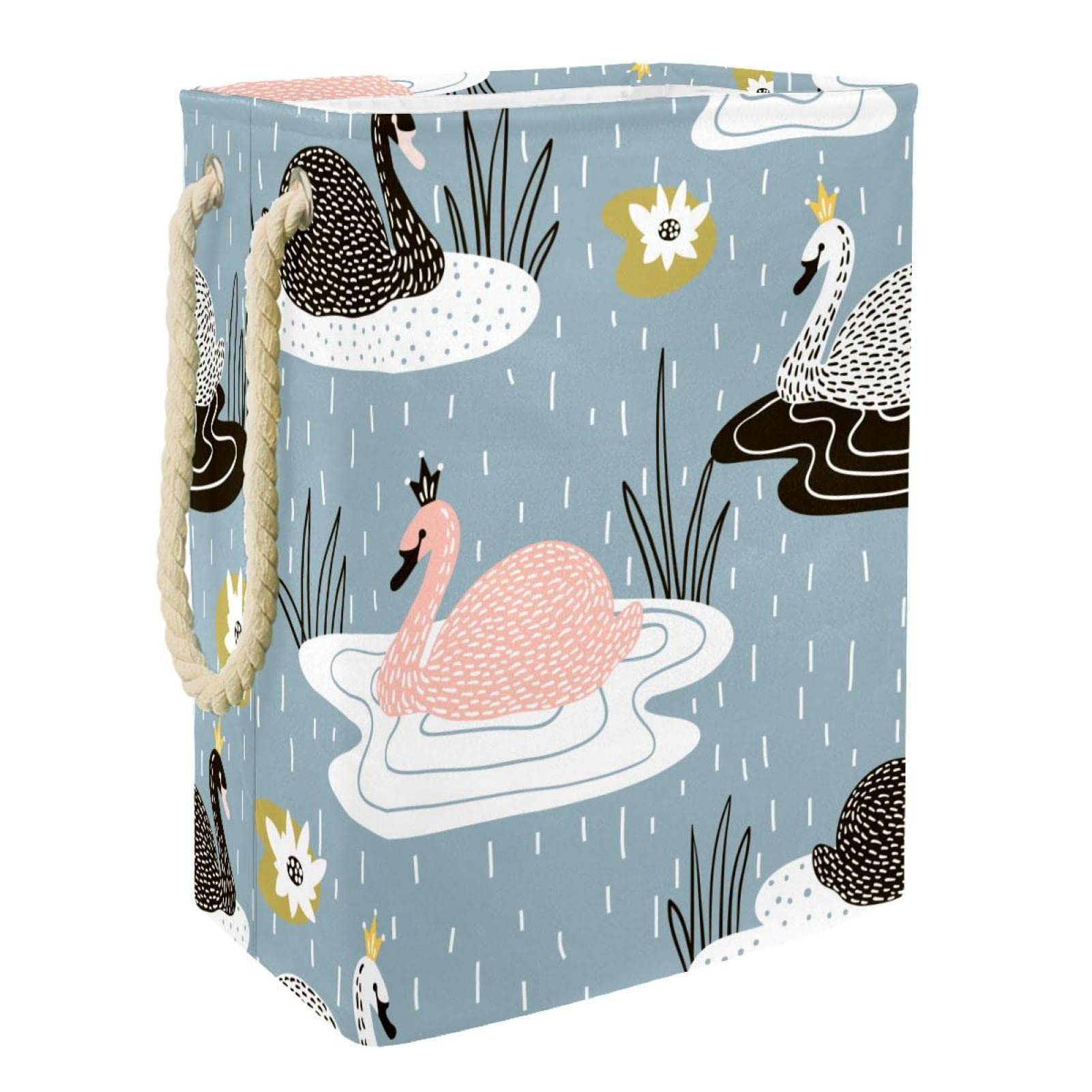 Panier à linge cygne avec couronne et poignées pour chambre enfant
