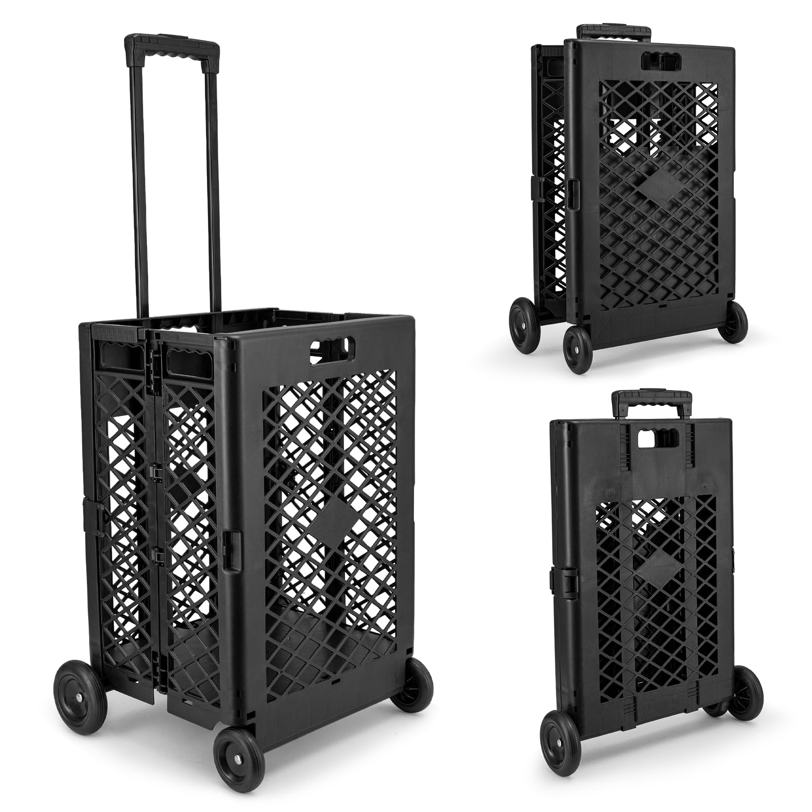 SUNNYNEST Shopping Trolley On Wheels Foldable Trolley Cart – 4-Wheel Portable Folding Storage Cart for Shopping, Camping, Picnic, RV, School, Outdoor Use