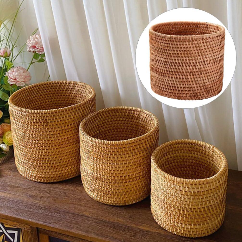 Simulated Rattan Basket Large Round Wicker Storage Basket for Home Organization