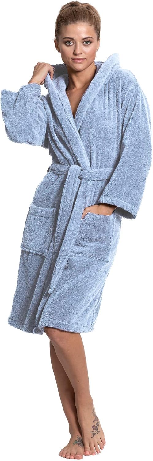 Turkuoise Women's Turkish Cotton Hooded Robe, Terry Hooded Bathrobe