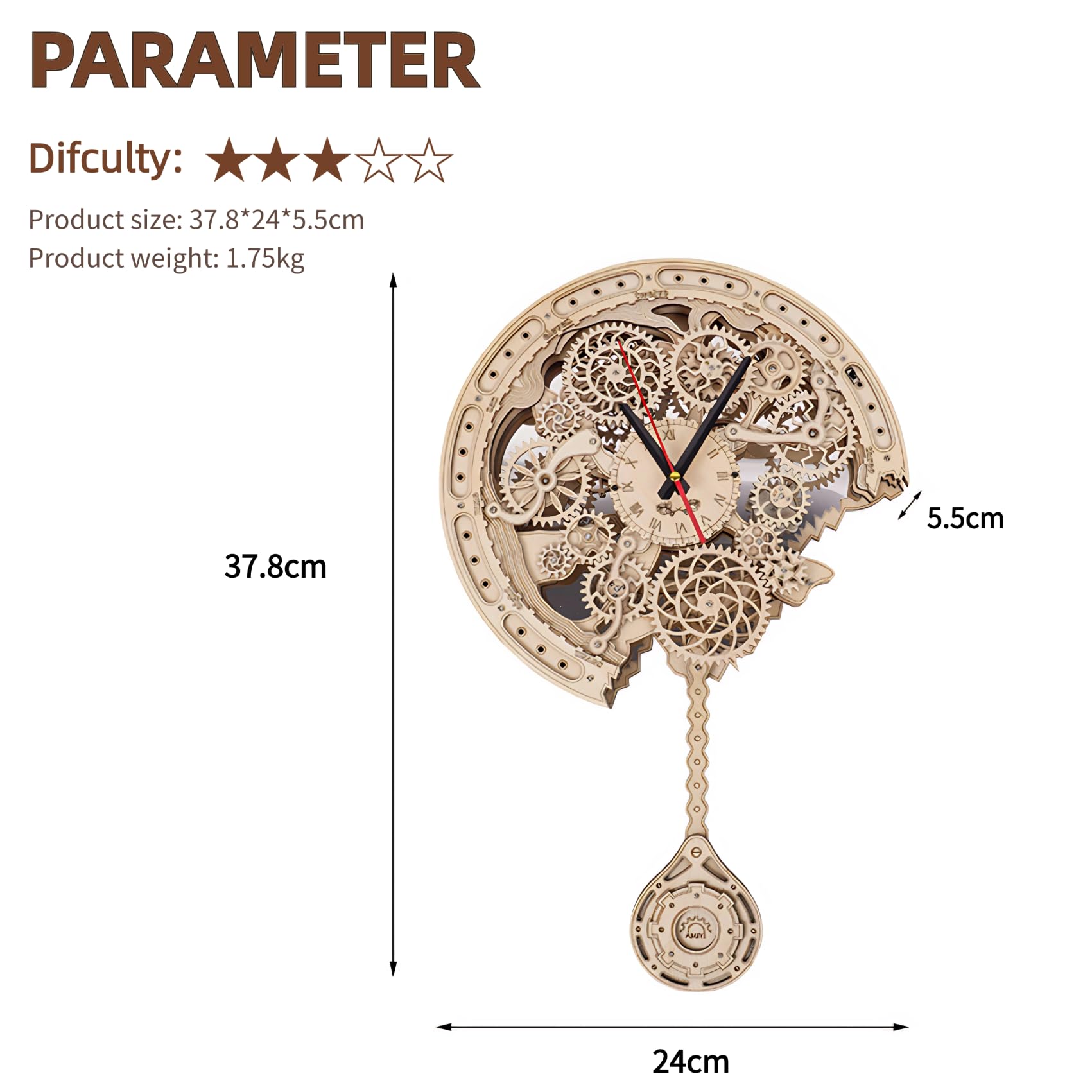 3D Holzpuzzle Erwachsene Uhr, Mechanischer Modellbausatz Wanduhr aus Holz Steampunk Deko DIY Bastelset, Holzbausatz für Erwachsene, Kreatives Geschenk & Modellbau Hobby (Uhr)