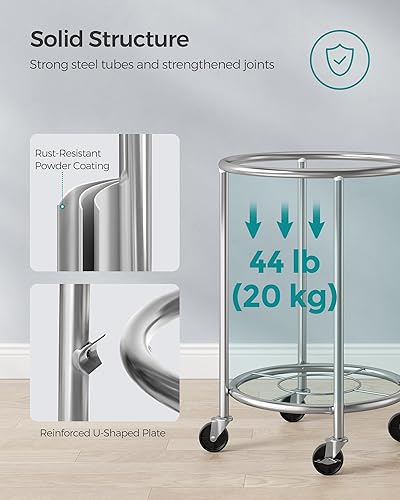 Miniatura 7 de SONGMICS Cesta de lavandería con ruedas, cesta de lavandería rodante, 29 galones, carrito de lavandería redondo con marco de acero y bolsa