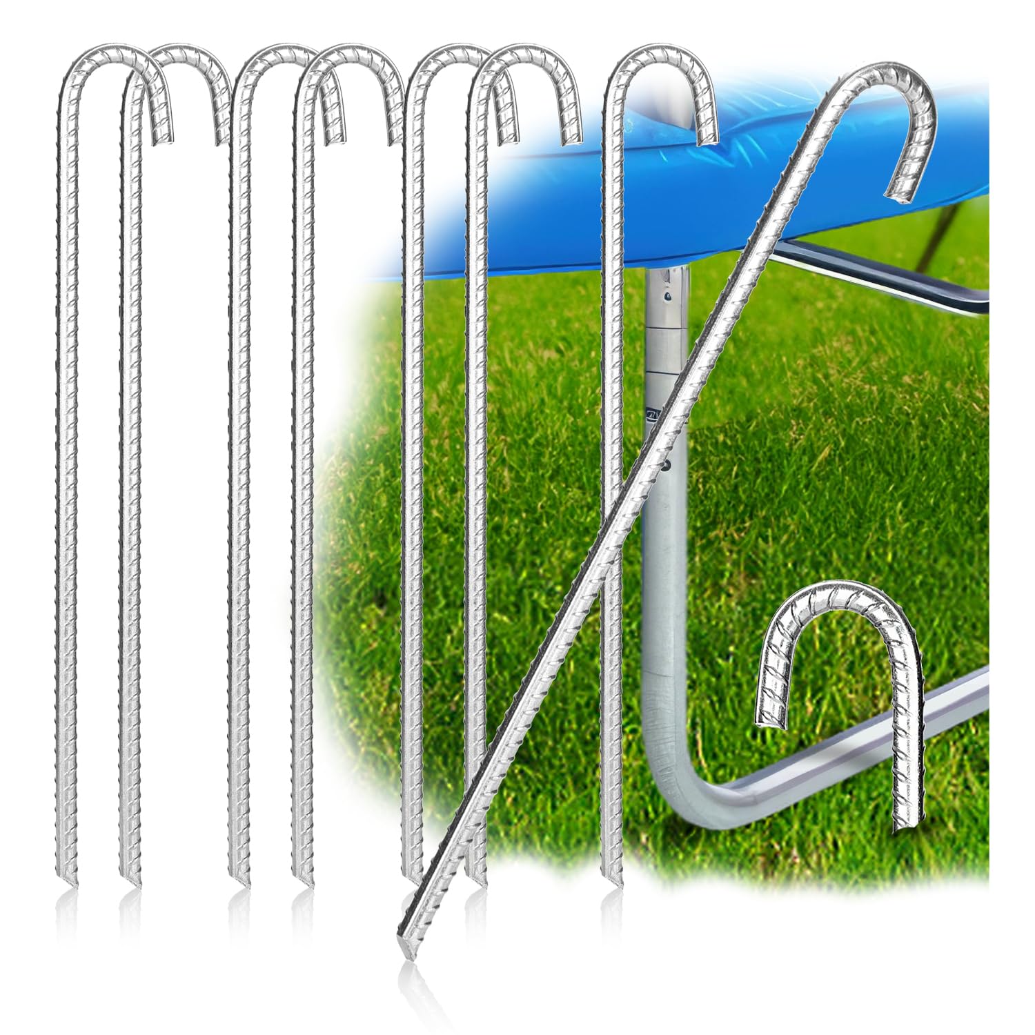 COM-FOUR® 8x XL ground anchors made of solid steel, J-shape 42 cm, diameter 1 cm, galvanized ground anchors for tents gazebos