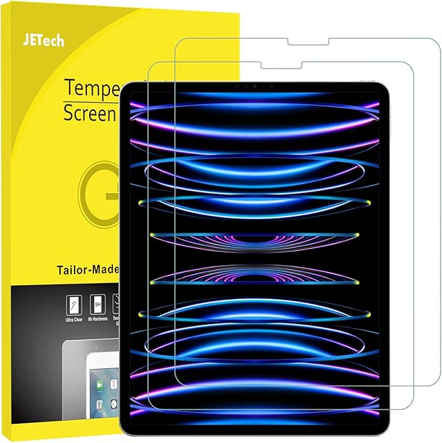 JETech Screen Protector for iPad Pro 12.9 Inch 2022/2021/2020/2018 (6th/5th/4th/3rd) Model, Face ID Compatible, 9H Tempered Glass Film, 2-Pack