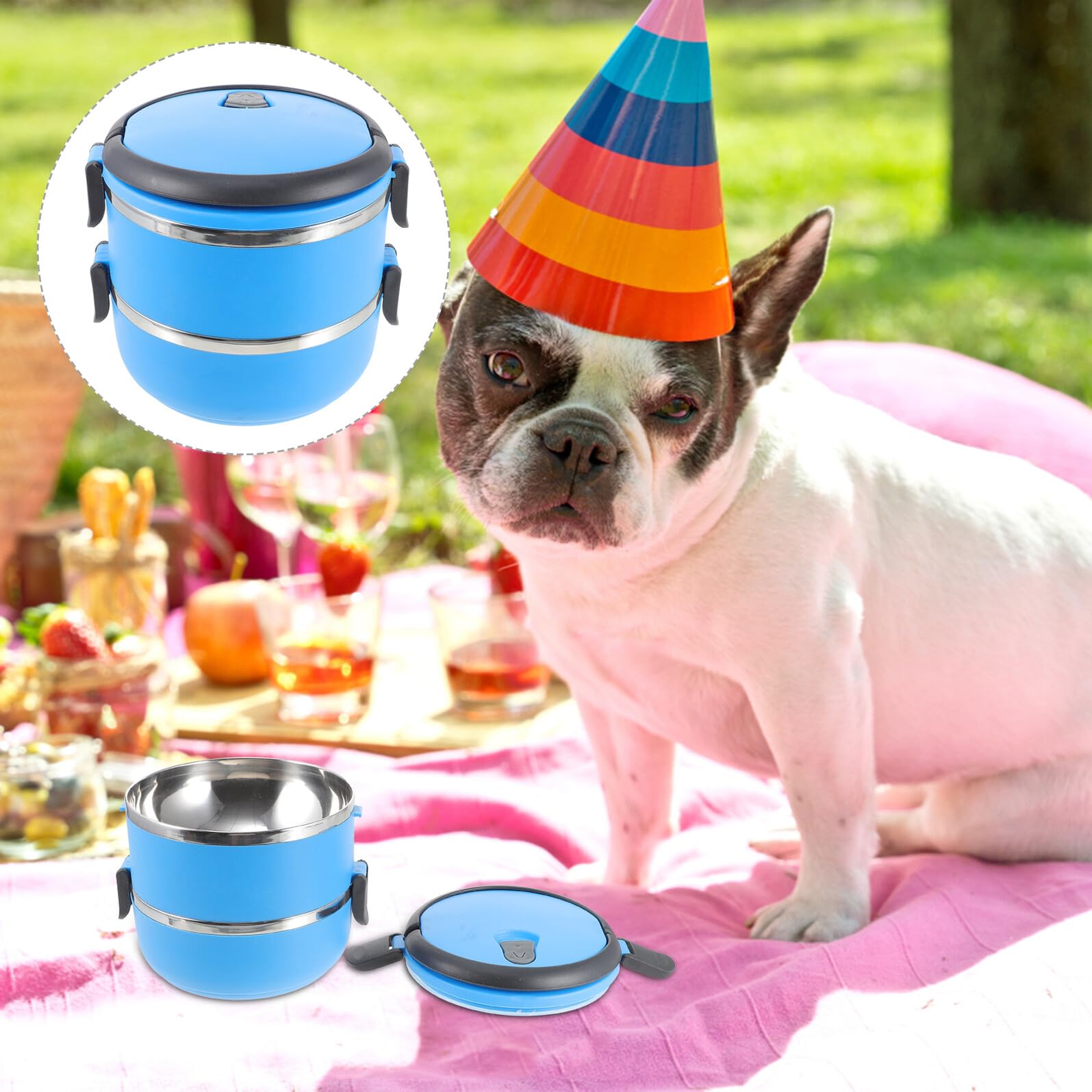 INOOMP Gamelle d'eau pour Chien en Acier Inoxydable 1400ml avec Double Couche et Poignée Invisible, Bol Portable Étanche pour Voyage et Promenade