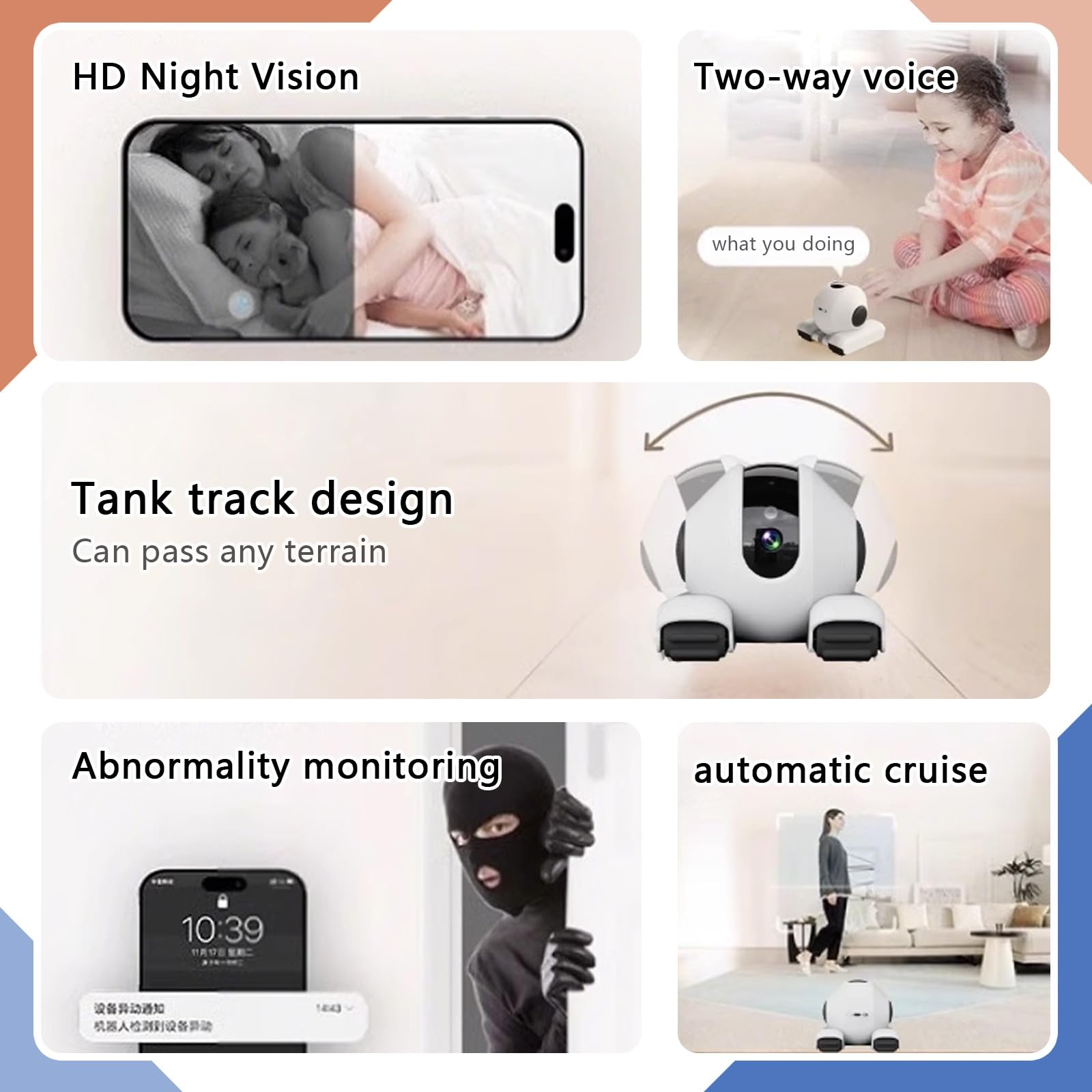 Telecamera Animali Domestici, Telecamera per Cani，Robot Mobile con Comunicazione Bidirezionale，Robot Interattivo per Animali Domestici