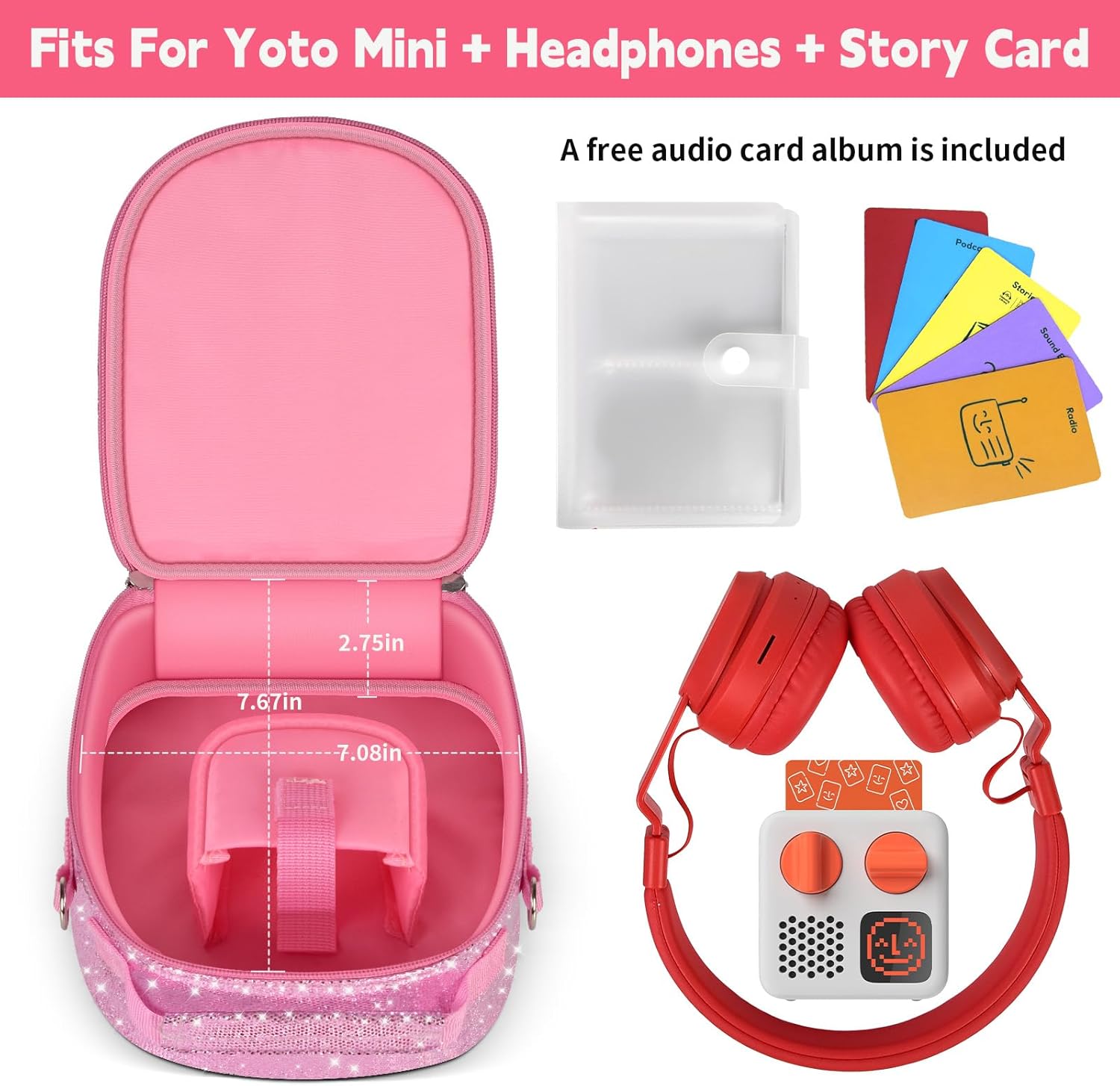 Case for Yoto Mini Player (2024 Edition), Bluetooth Audio Travel Holder for Wired Headphones, Charging Cable and 120 Cards, Stories Music Podcast Radio Device Organizer (Box Only) - Image 2