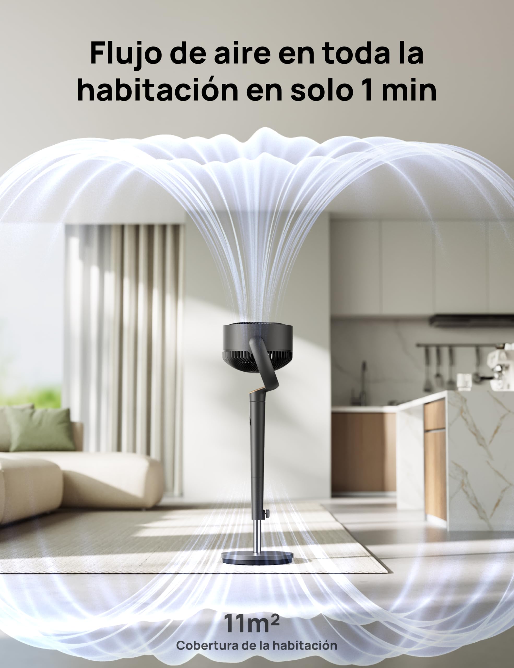 Dreo ventilador de pie muy silencioso con control remoto, ventilador grande 20 dB con motor CC, oscilación 120°, 3 modos, altura ajustable 94–107 cm, ventilador de suelo TurboPoly™ 512