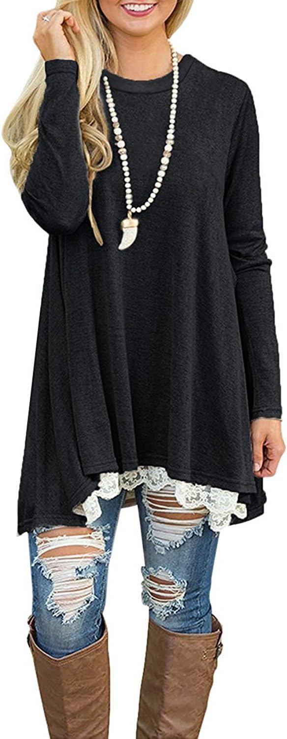 WEKILI Women's Tops Long Sleeve Lace Scoop Neck A-line Tunic Blouse - Image 4