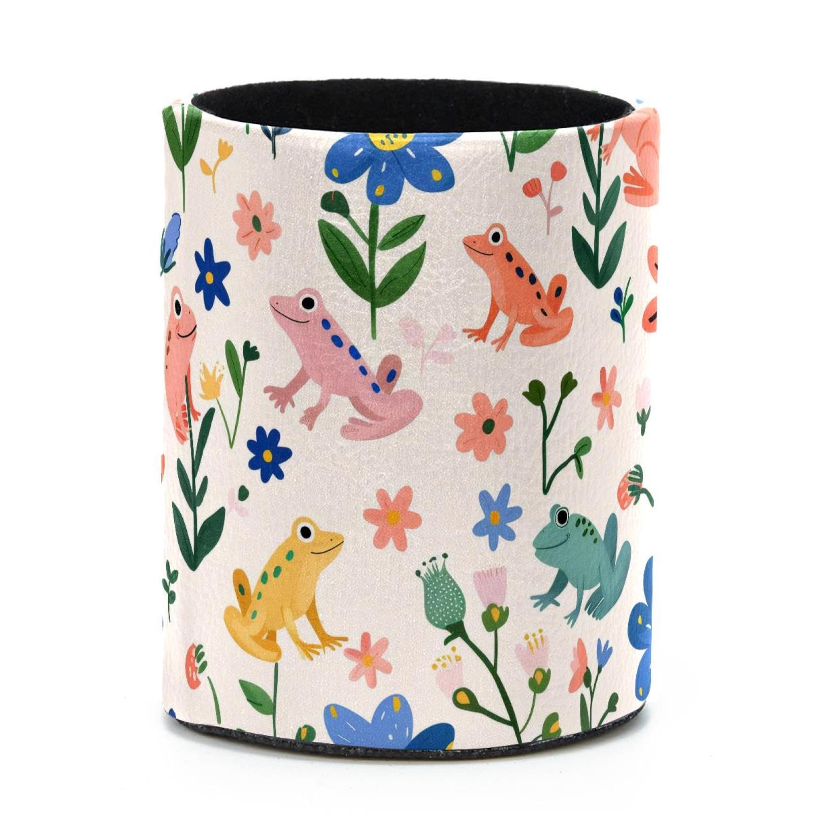 VAPOKF Round Pencil Holders for Desk, Frogs Florals Pen Holders Pen Pot Makeup Brushes Storage Desktop Stationery Supplies Organiser for Home Office