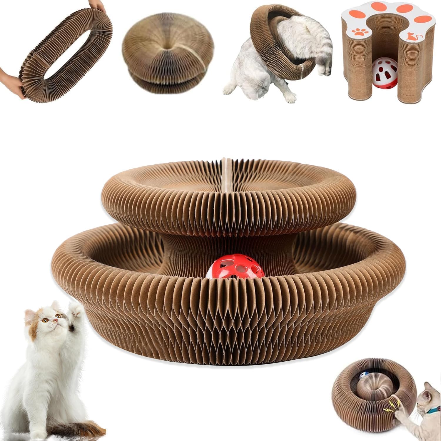 Kitty Curls Cat Toy,Magic Organ Cat Toy,Cat Scratcher for Grinding Claw Cardboard Cat Toys,Interactive Scratch Pad with Toy Ball-1pc