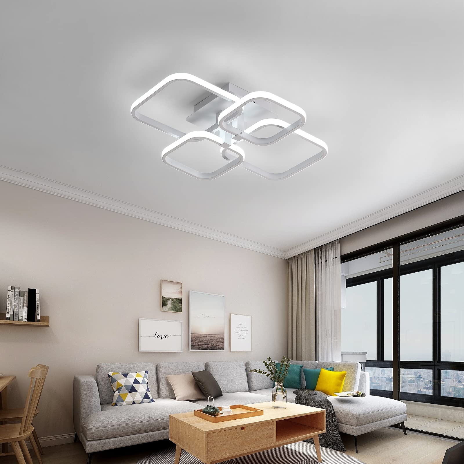 Plafoniera LED, 60W Plafoniera Led Soffitto Modern Quadrata Design, Lampad a da soffitto Bianco per Soggiorno Camere da Letto 6500K Luce fredda