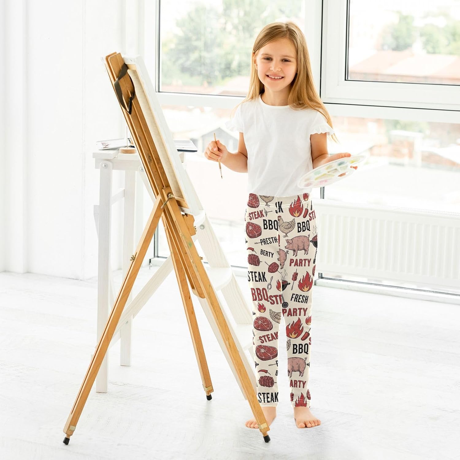 Active Leggings for Girls Vintage BBQ Elements