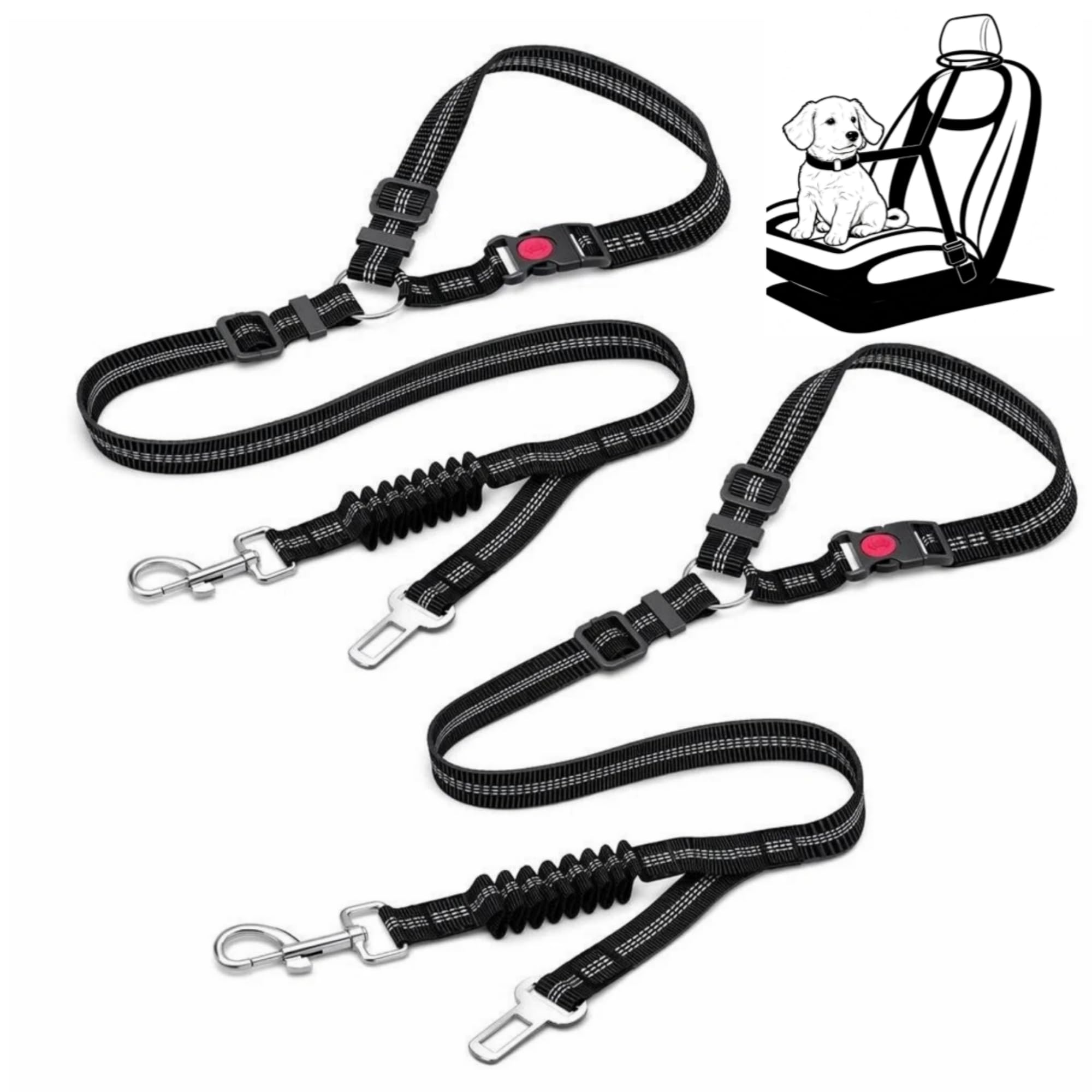 Dog Car Seat Belt 2 Pack, Adjustable Elastic & Reflective Pet Travel Leash