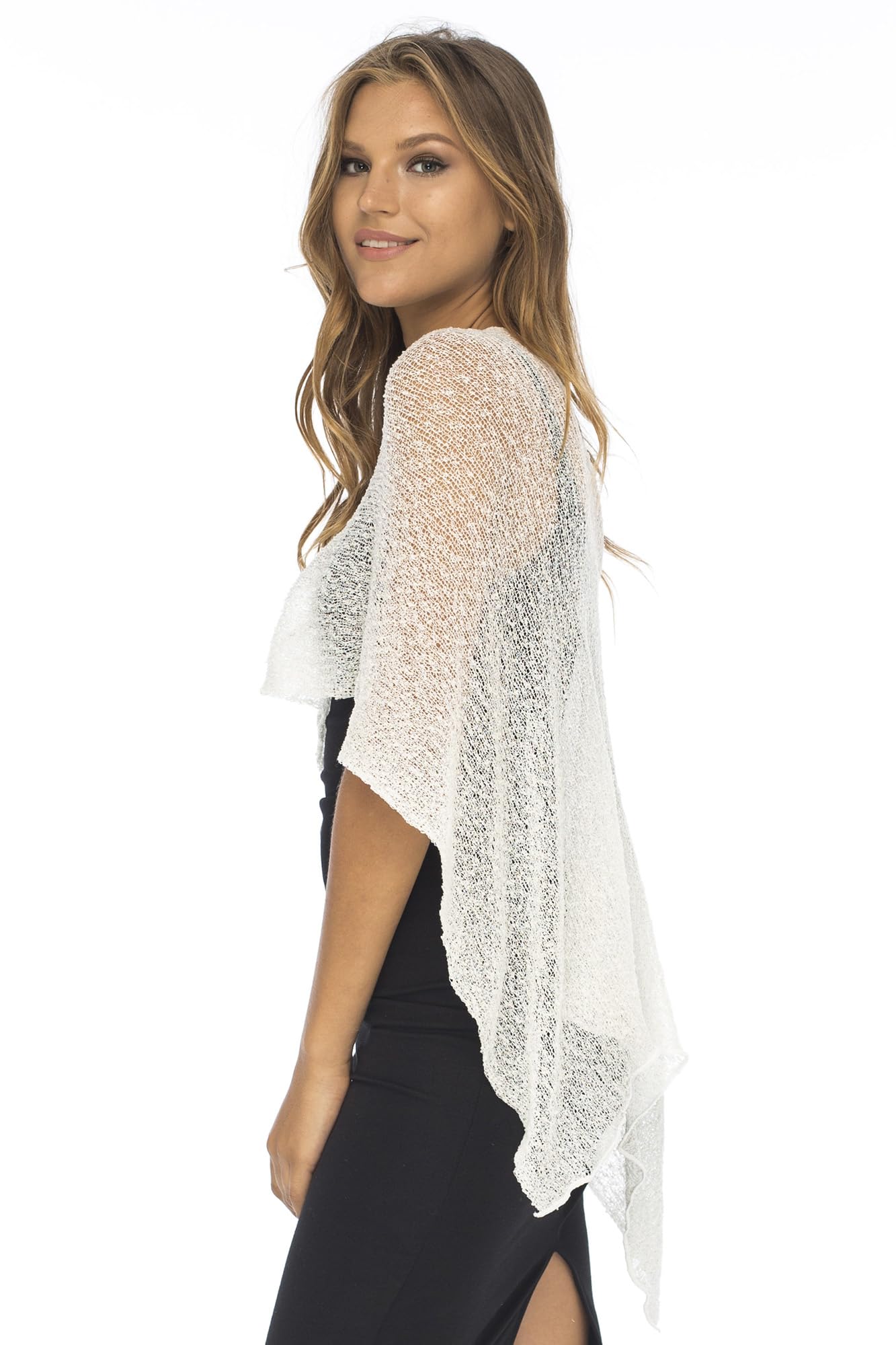 Back From Bali Womens Sheer Poncho Shrug Bolero, Lightweight Summer Shrug Pullover Sweater Cream/Off White