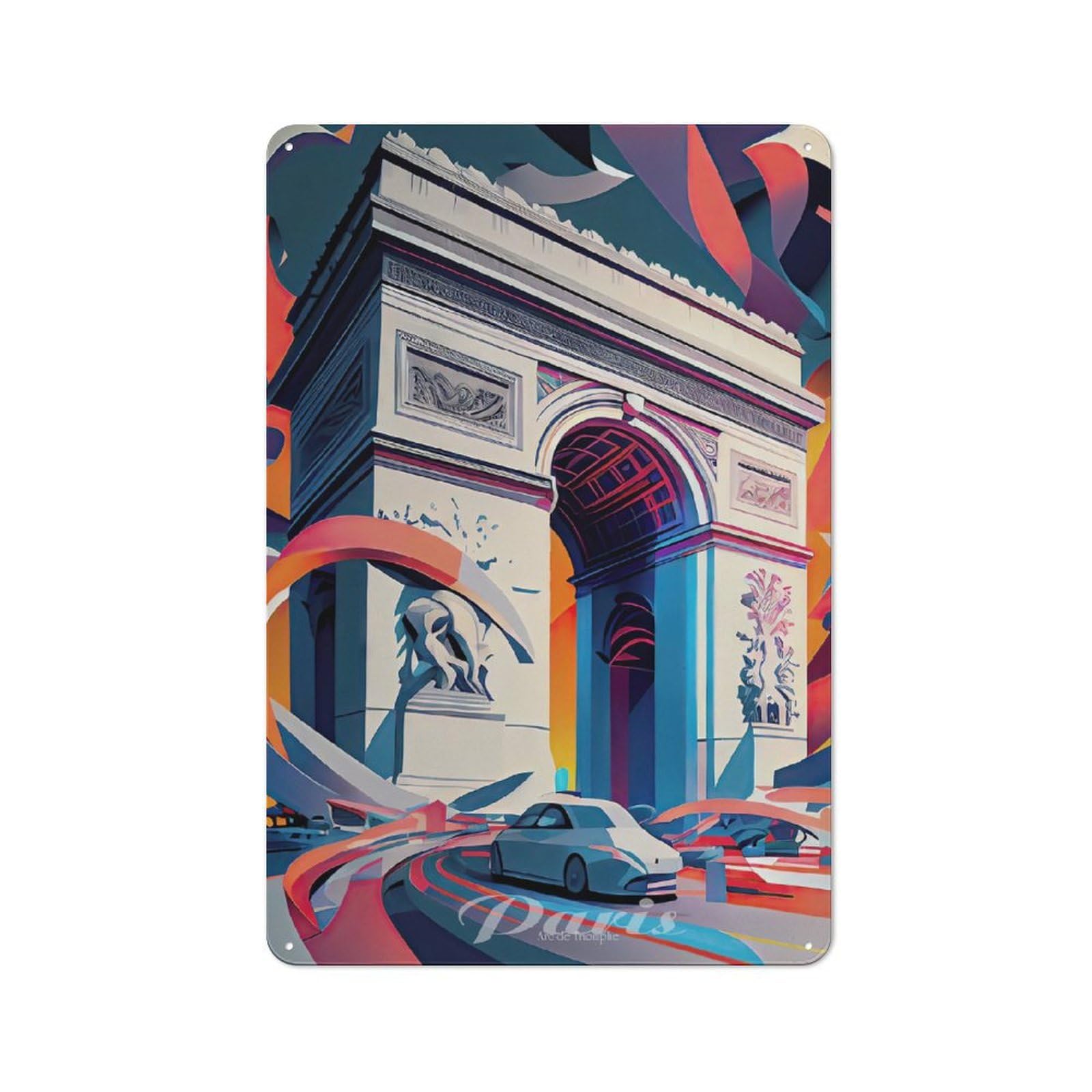 Junmoney Paris Arc De Triomphe 1 Tin Wall Plaque 30X20cm With For Living Room Or Hallway, For Garage, Workshop And Man Cave Decoration