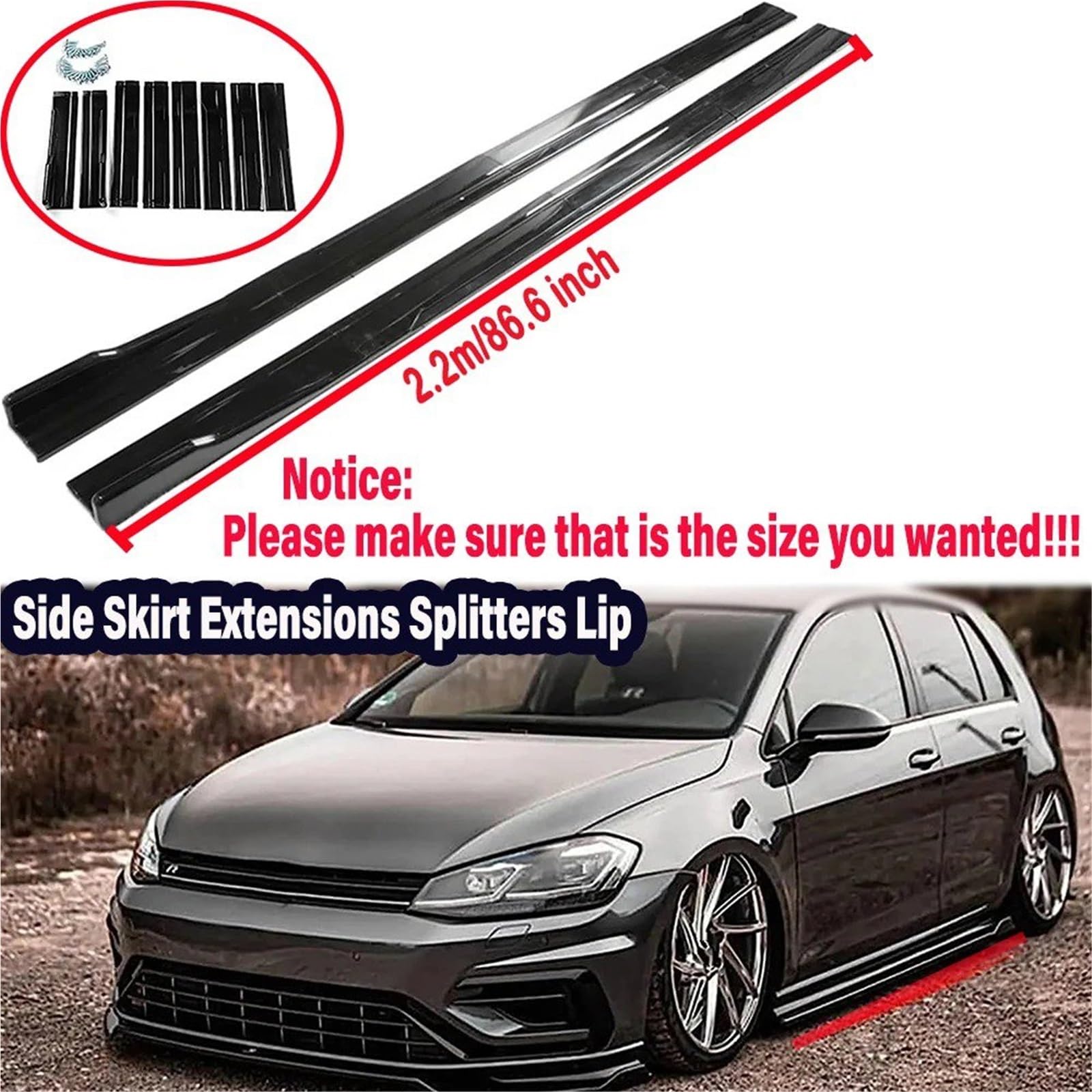Jupe Latérale pour BMW pour VW pour Golf MK 6-7 Extensions De Bas Caisse Universelles Diffuseurs Ailettes Et(Glossy Black)