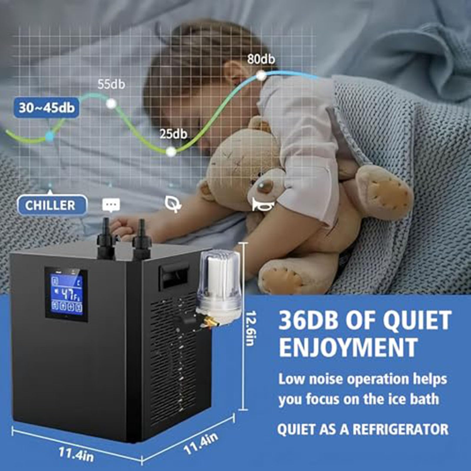 Refrigeratore d'acqua per vasche da bagno con pompa integrata e filtro | Sistema di raffreddamento portatile da 600 W con touch screen LED per atleti