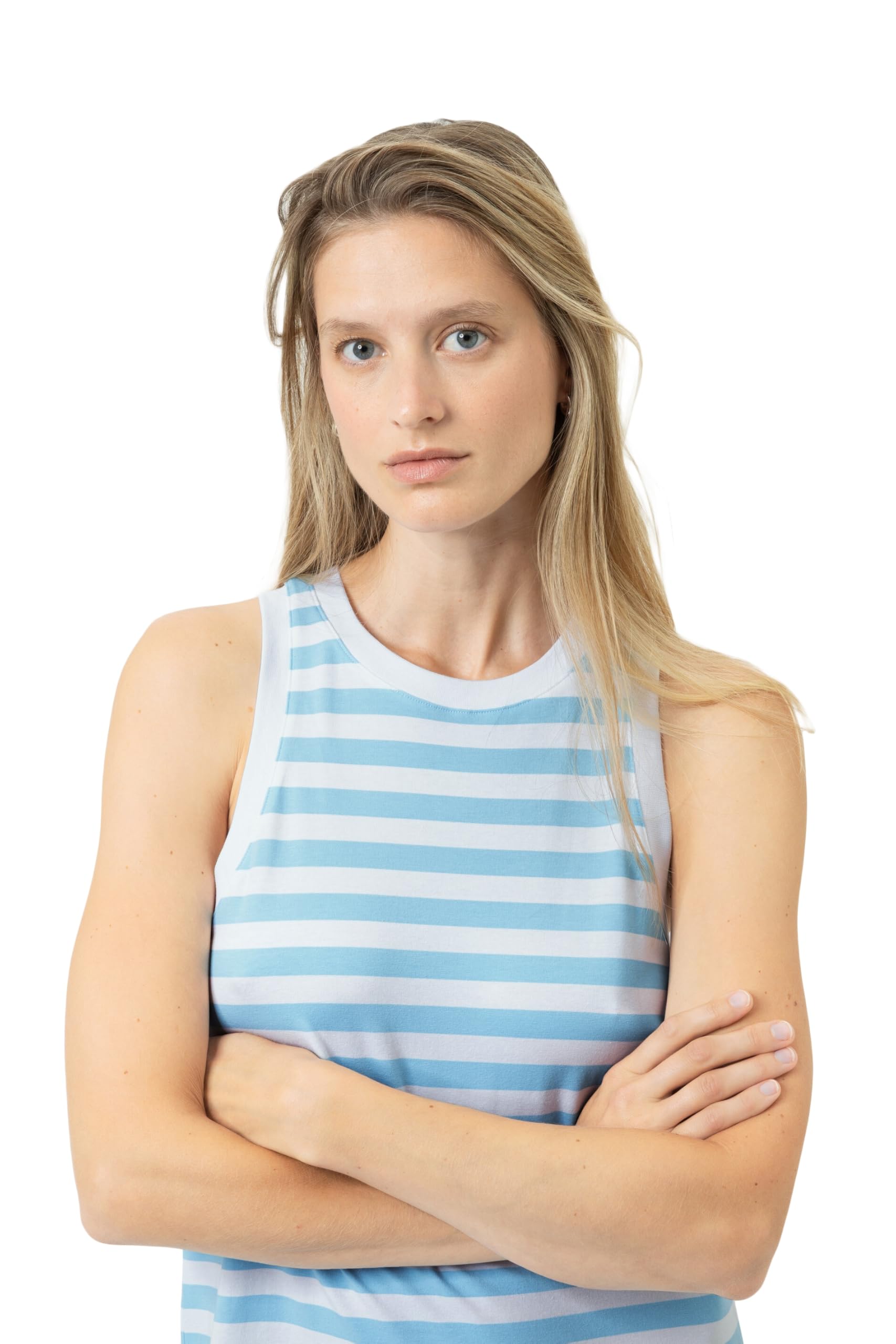 Mey Damen Nachthemd ärmellos: Langes Tank-Dress, Schmale Passform, Single-Jersey-Qualität, Breites Streifen-Design, Hautfreundlich und atmungsaktiv, Serie Straight Waves