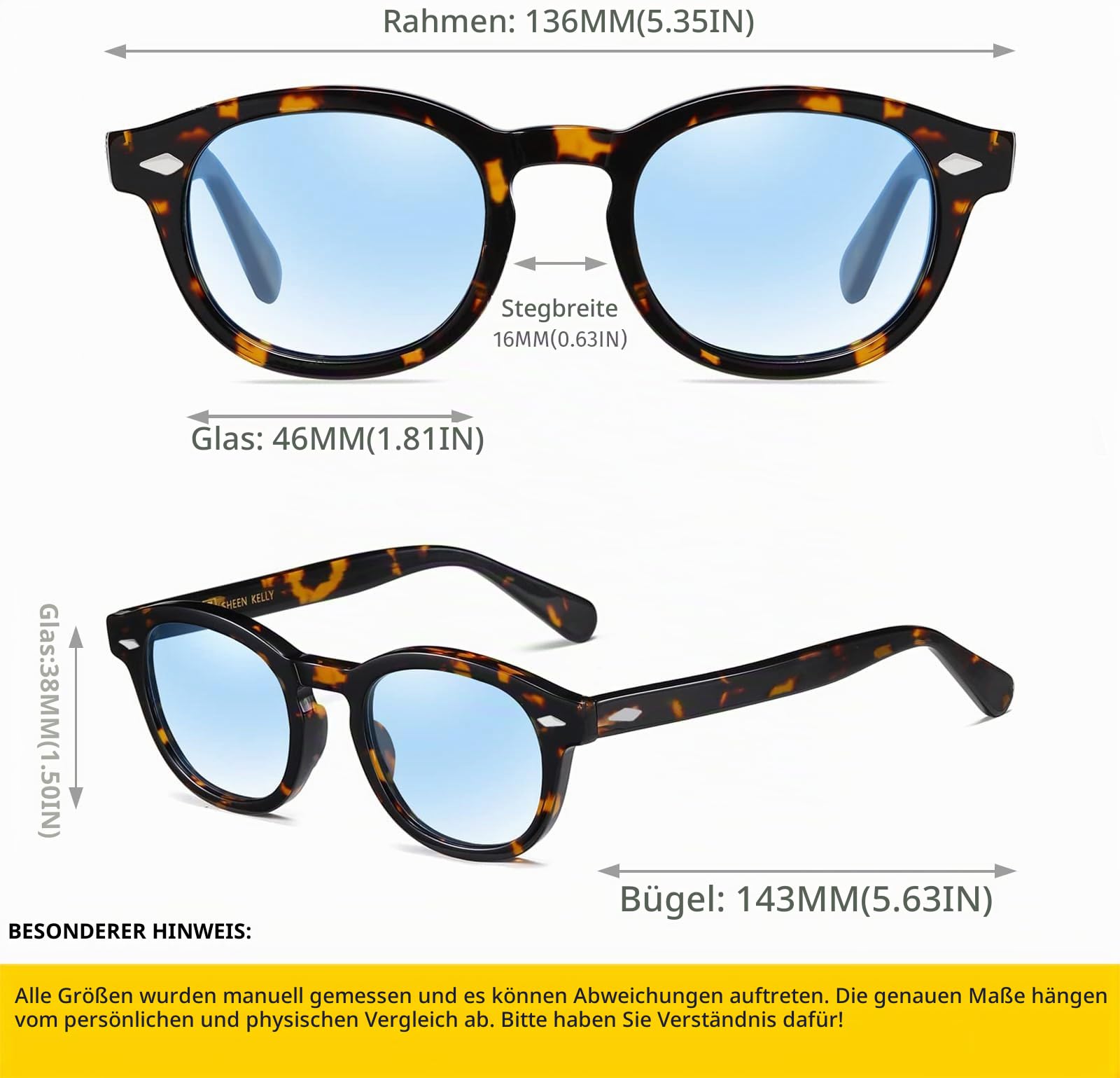 SHEEN KELLY Sonnenbrille Polarisiert Rund Retro Herren Damen Ultraleicht
