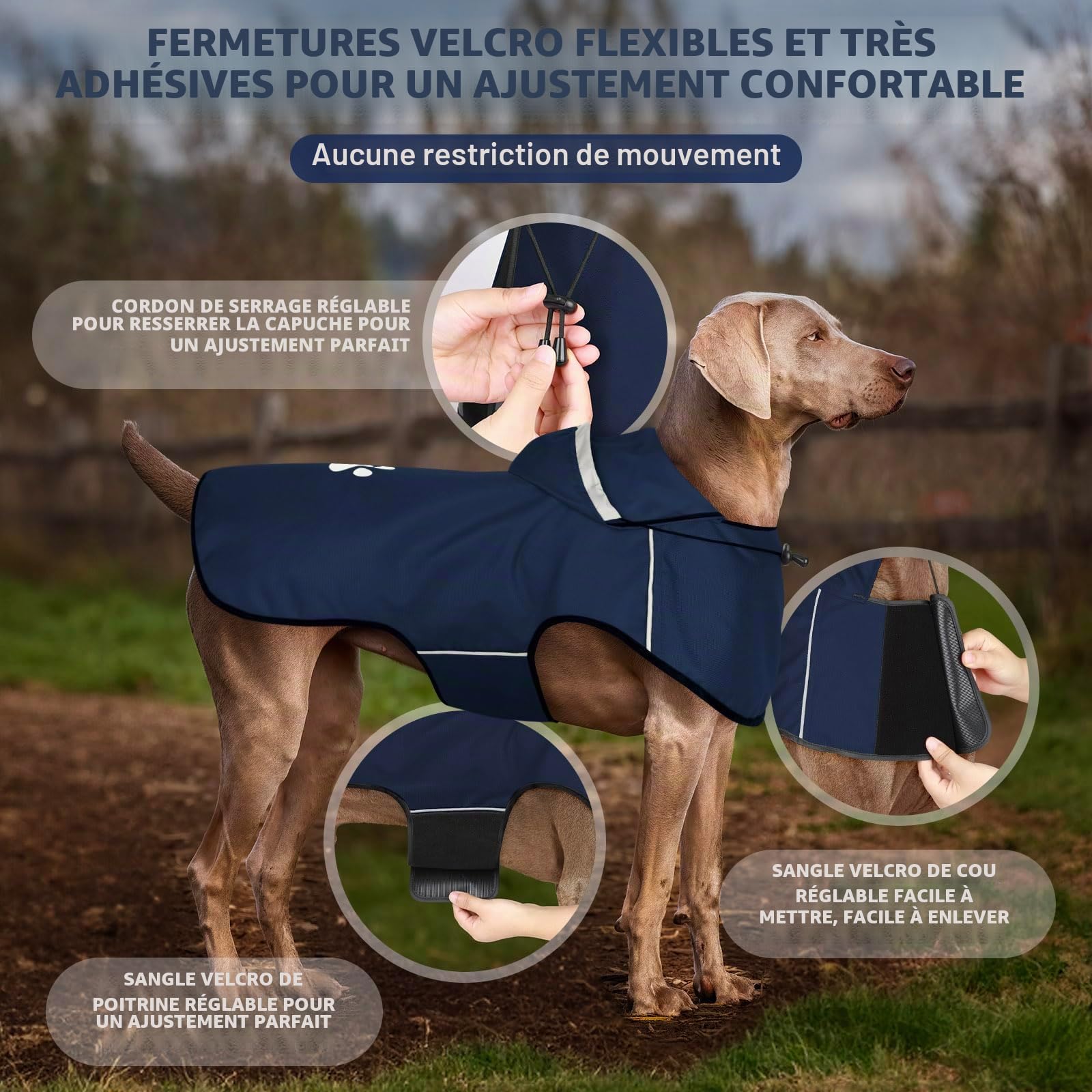 Manteau de Pluie pour Chiens de Grande Taille - Vêtement Imperméable avec Capuche Réfléchissante et Fermeture Velcro Réglable - Ultra Léger pour les Promenades