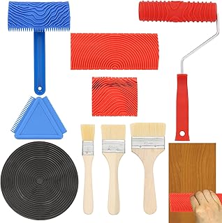 9 Pcs Wood Grain Tool Set Wood Grain Roller Rubber Painting Tool Paint Tools Wool Brush for DIY Floor Furniture Room Decoration